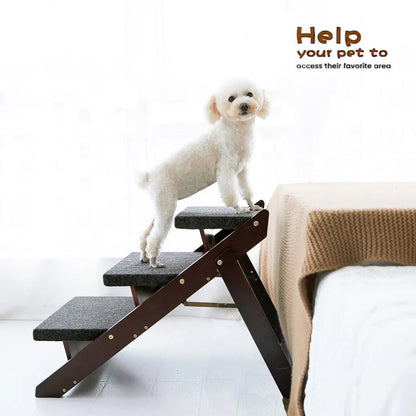 Wood Pet Stairs Pet Steps Foldable 3 Levels Dog Stairs & Ramp Perfect For Beds And Cars Portable Dog Cat Ladder Up To 110 Pounds